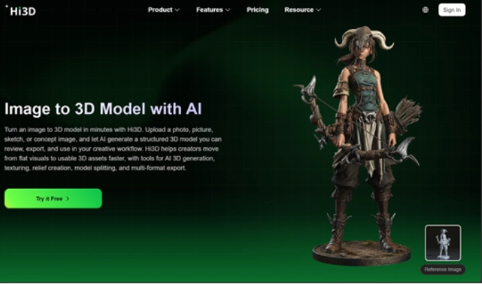Hi3D image to 3D model AI creation interface