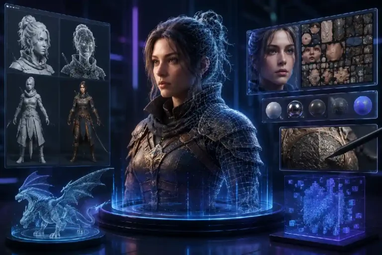 Hi3D V3 AI 3D creation workflow with detailed 3D model